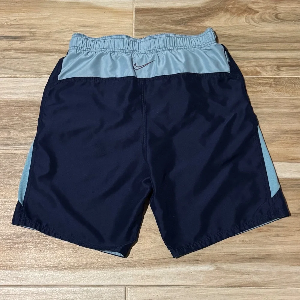 Vintage Nike Swim Trunks Mens Small Navy Light Blue Blocked Volley Shorts Y2K